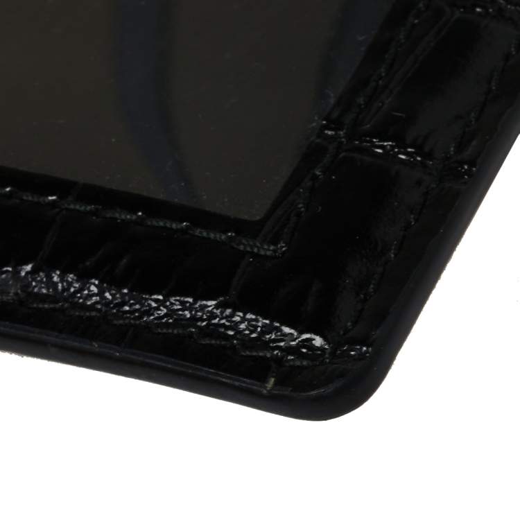 Pre Owned Miu Miu Black Croc Embossed Chain Leather Badge Holder  