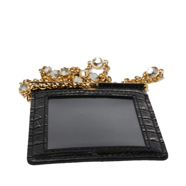 Pre Owned Miu Miu Black Croc Embossed Chain Leather Badge Holder  