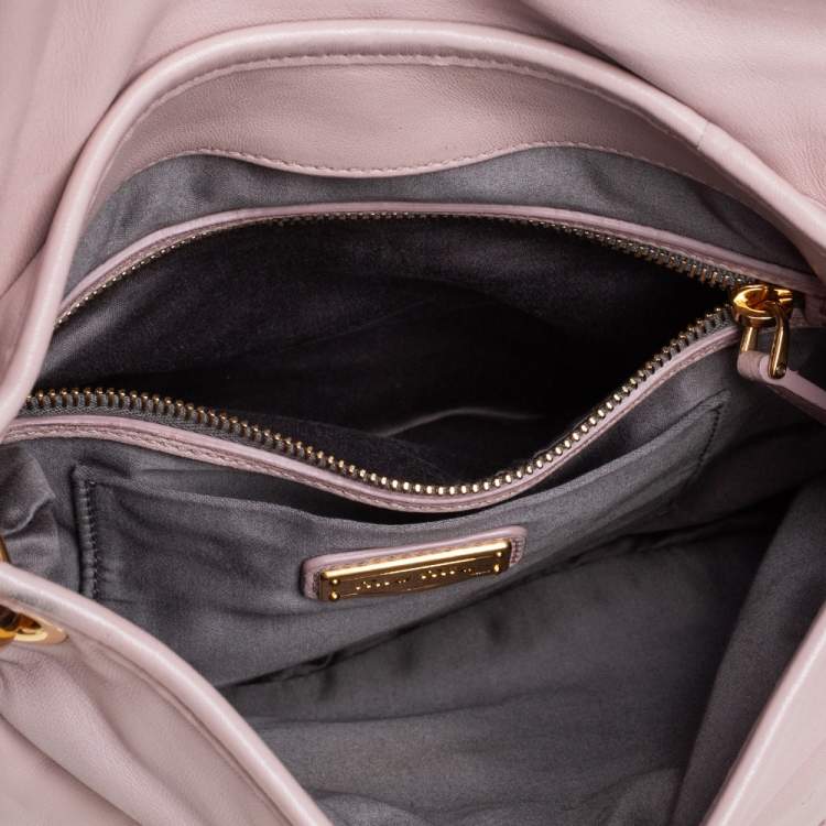 Pre Owned Miu Miu Pale Pink Matelassé Leather Small Coffer Hobo