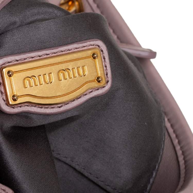 Pre Owned Miu Miu Pale Pink Matelassé Leather Small Coffer Hobo