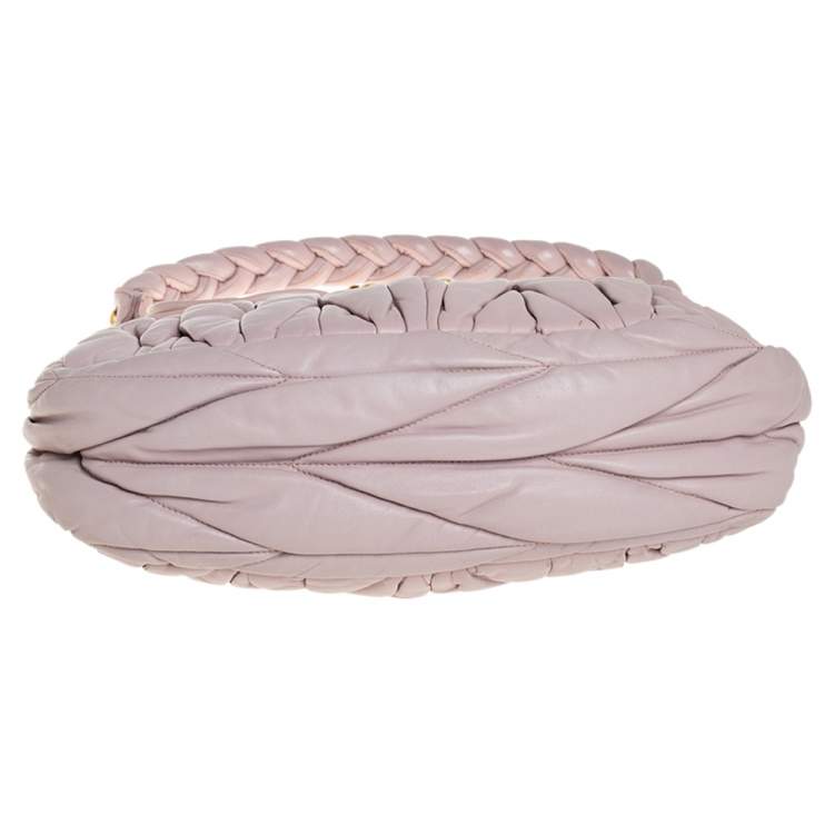 Pre Owned Miu Miu Pale Pink Matelassé Leather Small Coffer Hobo