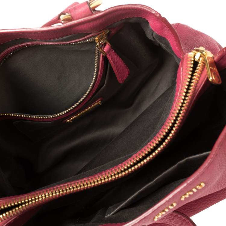Pre Owned Miu Miu Pink Pebbled Leather Middle Zip Satchel