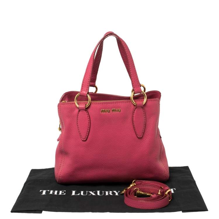 Pre Owned Miu Miu Pink Pebbled Leather Middle Zip Satchel