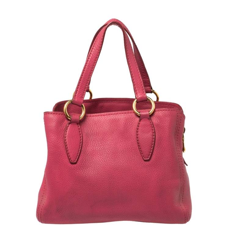 Pre Owned Miu Miu Pink Pebbled Leather Middle Zip Satchel
