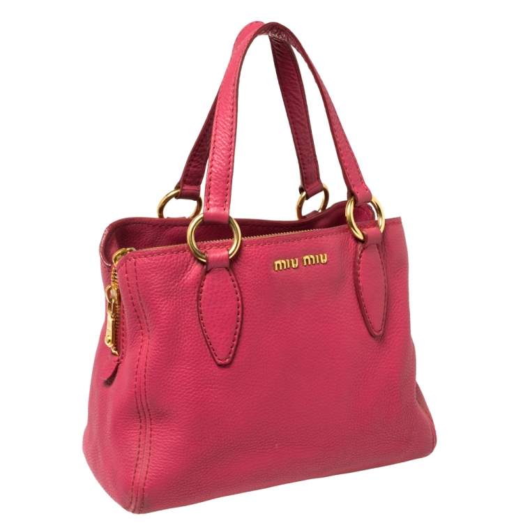 Pre Owned Miu Miu Pink Pebbled Leather Middle Zip Satchel