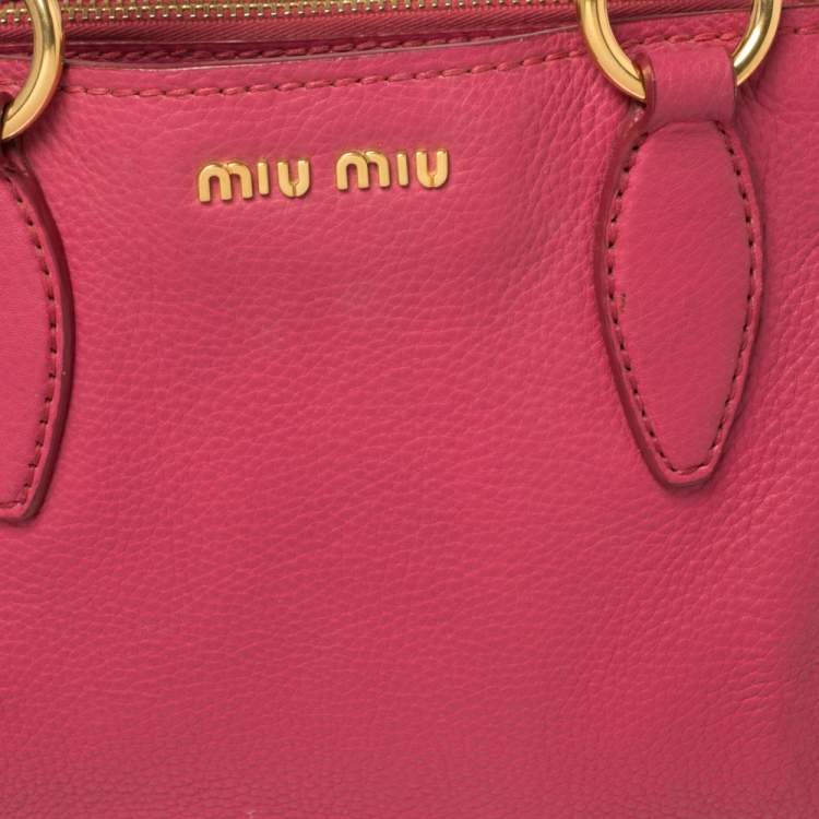 Pre Owned Miu Miu Pink Pebbled Leather Middle Zip Satchel