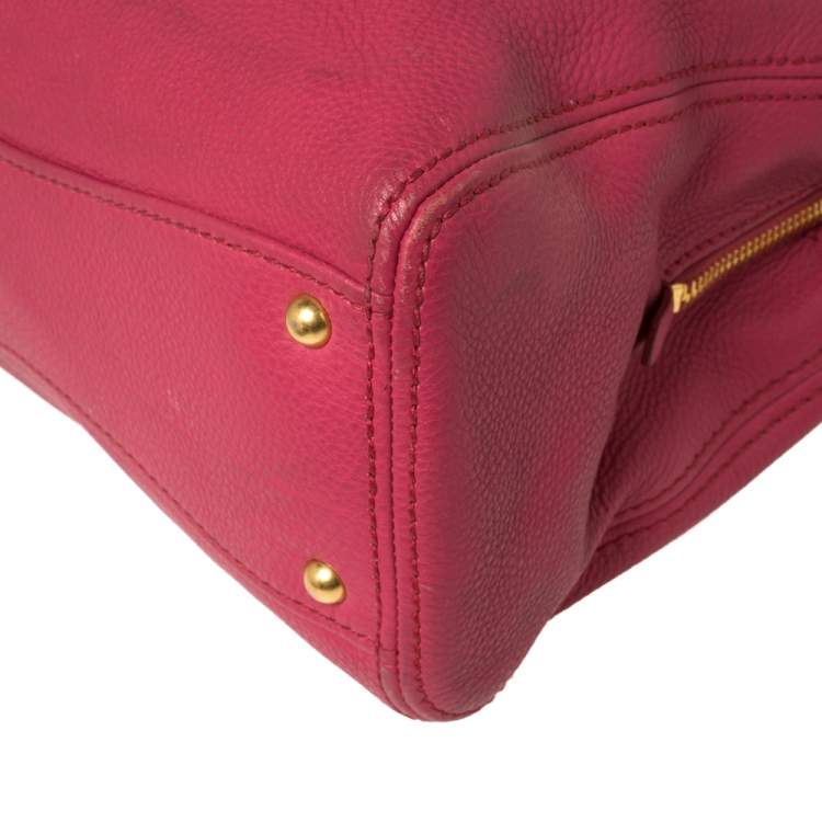 Pre Owned Miu Miu Pink Pebbled Leather Middle Zip Satchel