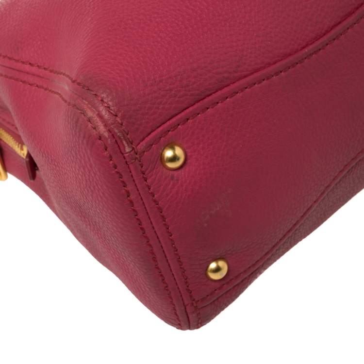 Pre Owned Miu Miu Pink Pebbled Leather Middle Zip Satchel