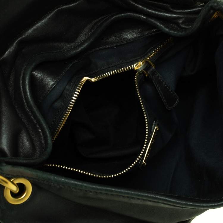 Pre Owned Miu Miu Black Matelassé Lux Leather Coffer Hobo