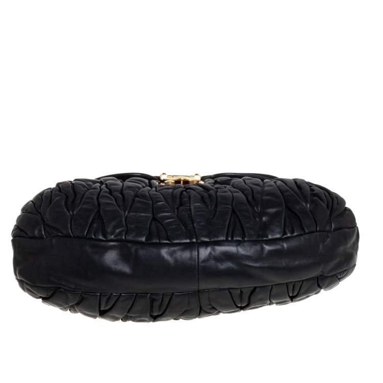 Pre Owned Miu Miu Black Matelassé Lux Leather Coffer Hobo