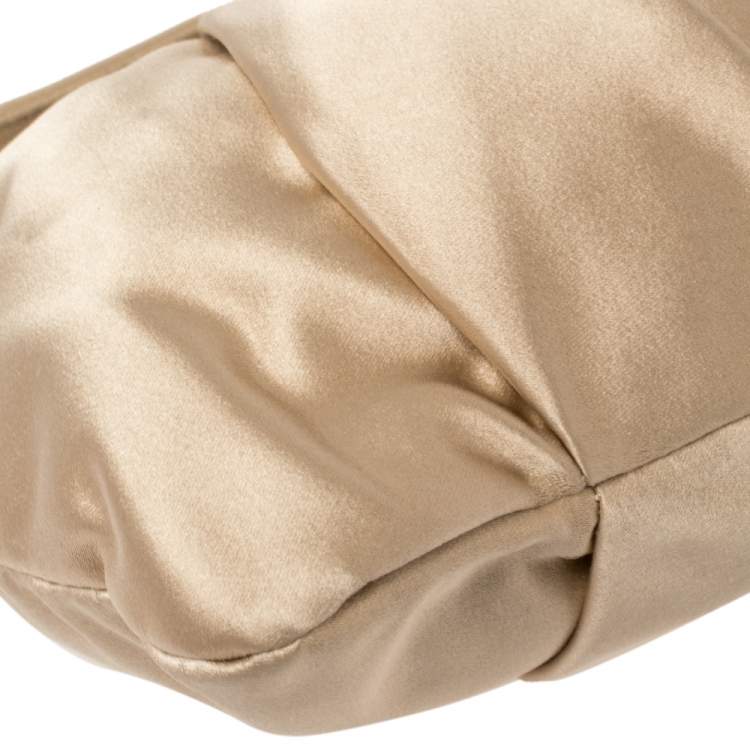 Pre Owned Miu Miu Beige Pleated Satin Flap Clutch