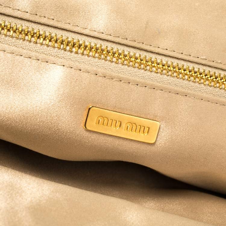 Pre Owned Miu Miu Beige Pleated Satin Flap Clutch