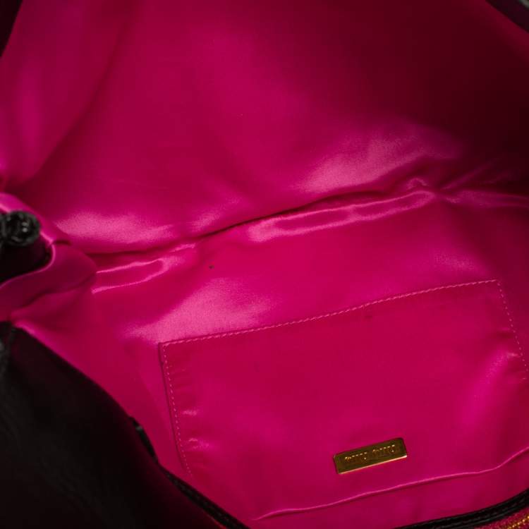 Pre Owned Miu Miu Black Pleated Patent Leather Clutch