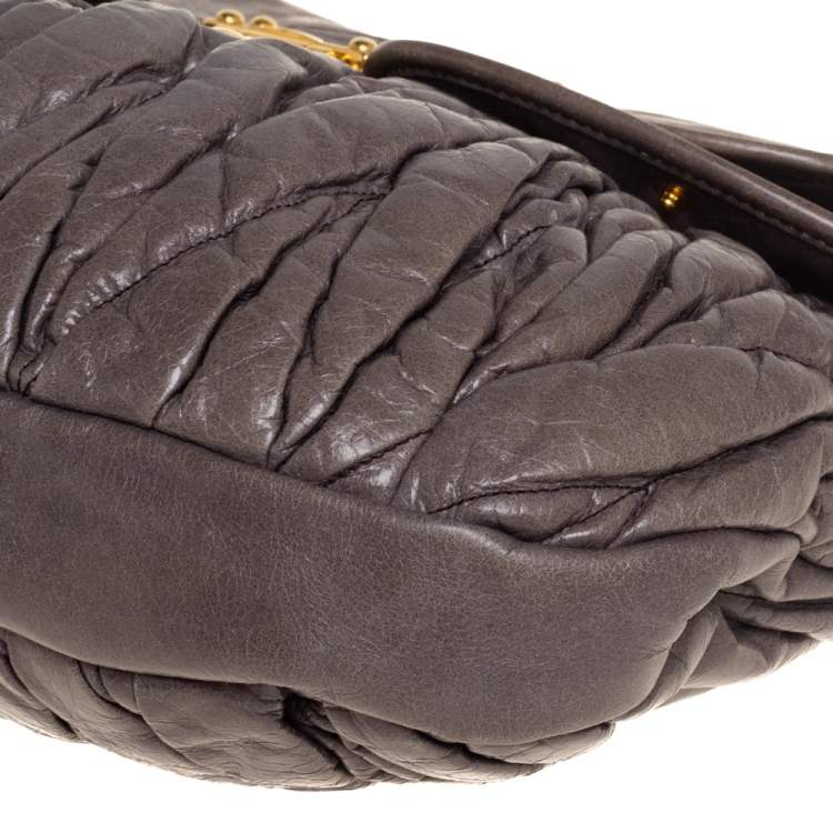 Pre Owned Miu Miu Dark Grey Matelassé Leather Coffer Hobo