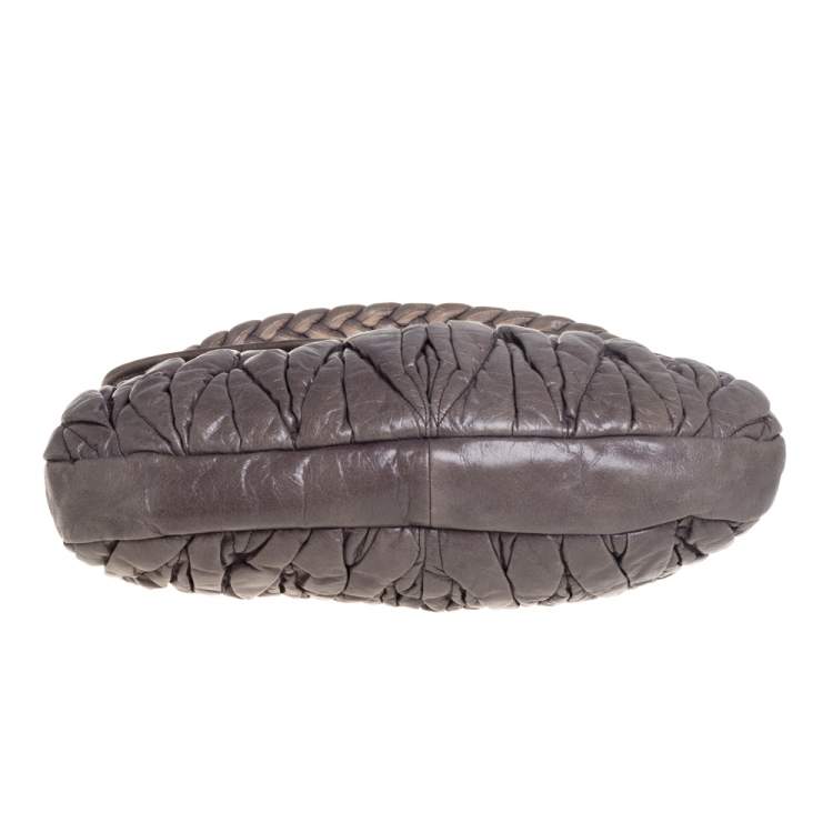 Pre Owned Miu Miu Dark Grey Matelassé Leather Coffer Hobo