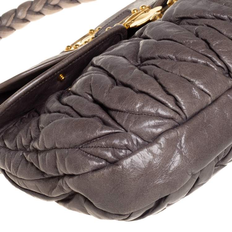 Pre Owned Miu Miu Dark Grey Matelassé Leather Coffer Hobo