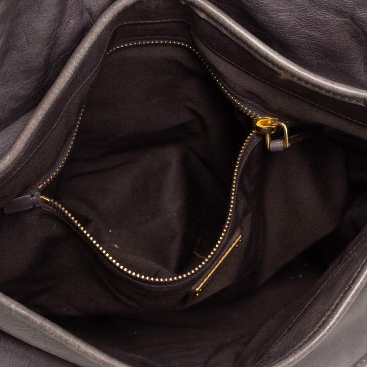 Pre Owned Miu Miu Dark Grey Matelassé Leather Coffer Hobo