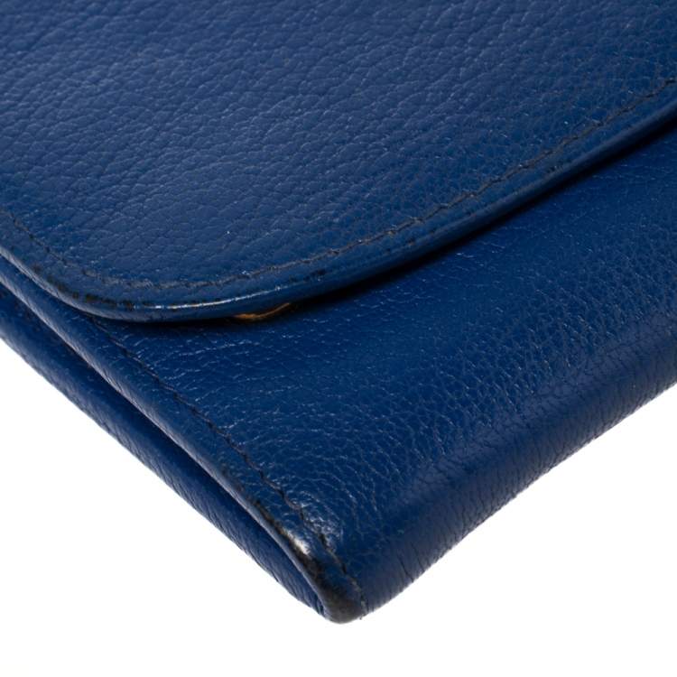 Pre Owned Miu Miu Blue Madras Leather Logo Flap Wallet on Chain