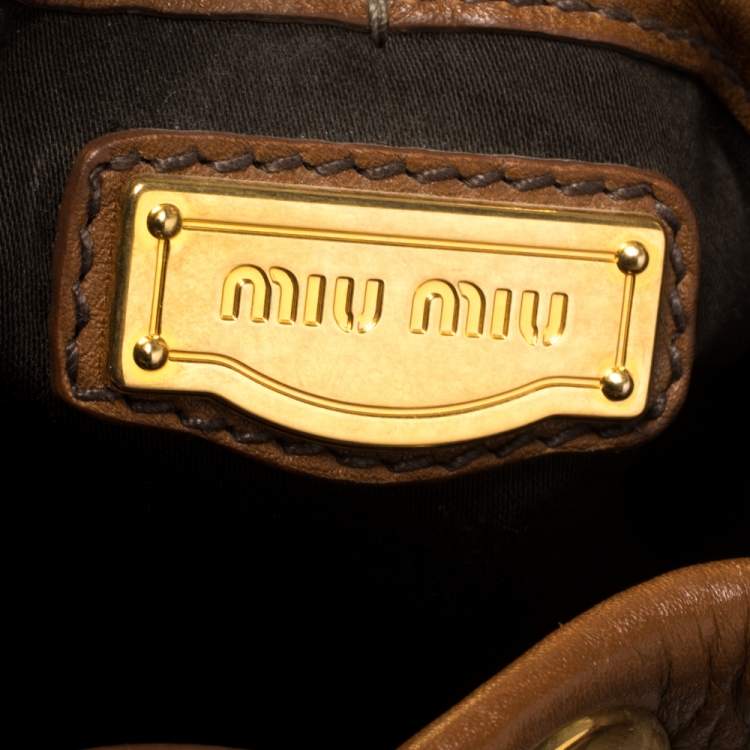Pre Owned Miu Miu Brown Leather Drawstring Bucket Bag