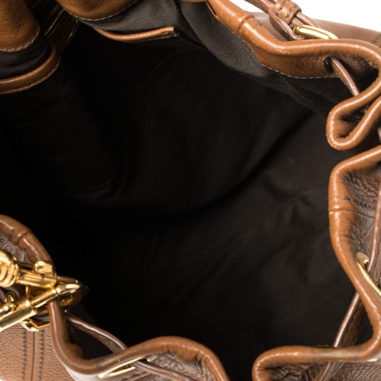 Pre Owned Miu Miu Brown Leather Drawstring Bucket Bag