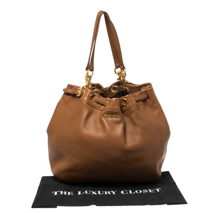 Pre Owned Miu Miu Brown Leather Drawstring Bucket Bag