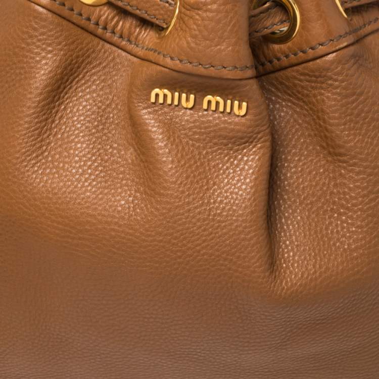 Pre Owned Miu Miu Brown Leather Drawstring Bucket Bag