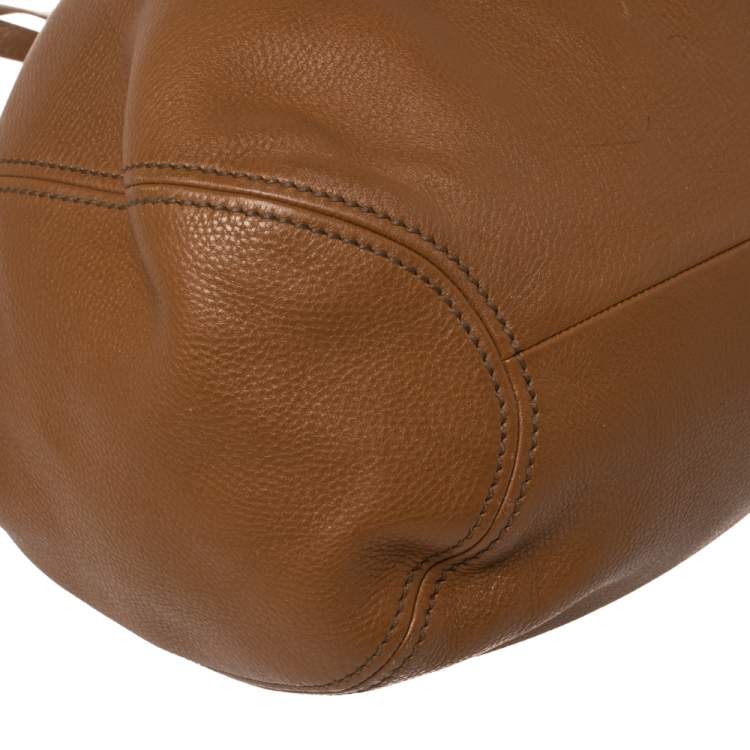 Pre Owned Miu Miu Brown Leather Drawstring Bucket Bag