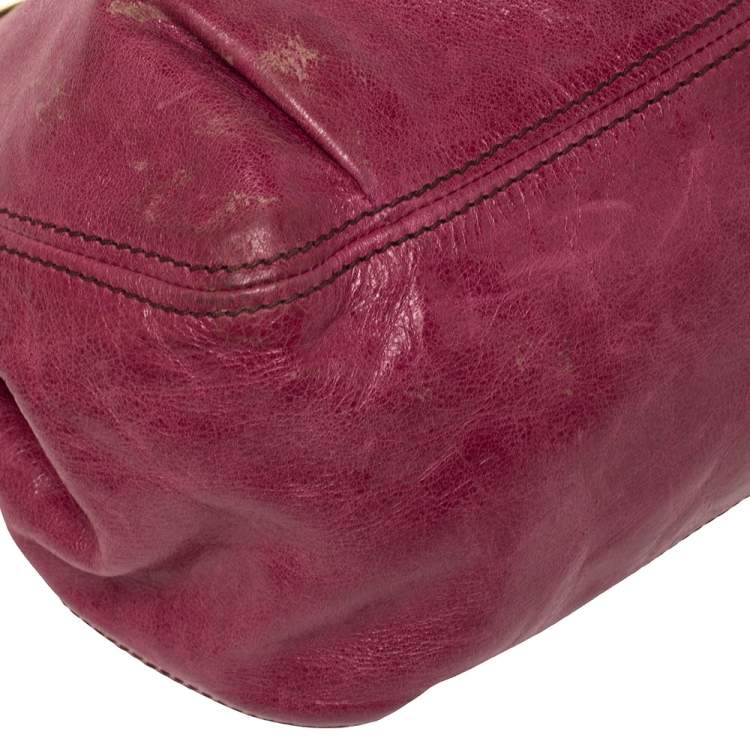 Pre Owned Miu Miu Magenta Leather Front Pocket Hobo