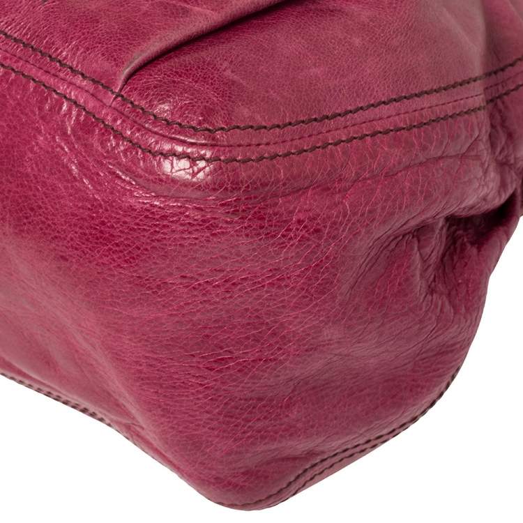Pre Owned Miu Miu Magenta Leather Front Pocket Hobo