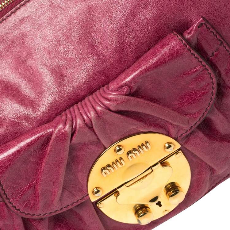 Pre Owned Miu Miu Magenta Leather Front Pocket Hobo