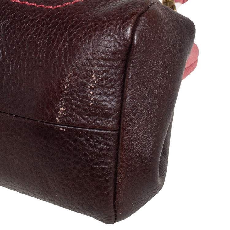 Pre Owned Miu Miu Pink/Brown Leather and Suede Kiss Lock Frame Clutch
