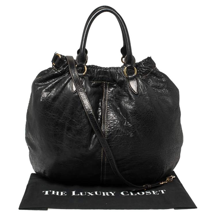 Pre Owned Miu Miu Black Distressed Leather Hobo