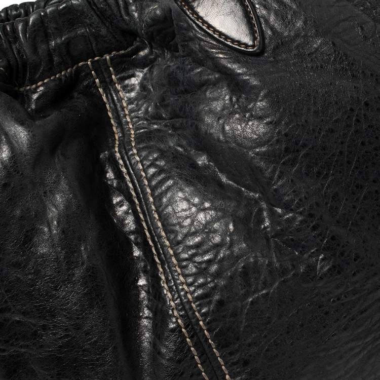 Pre Owned Miu Miu Black Distressed Leather Hobo