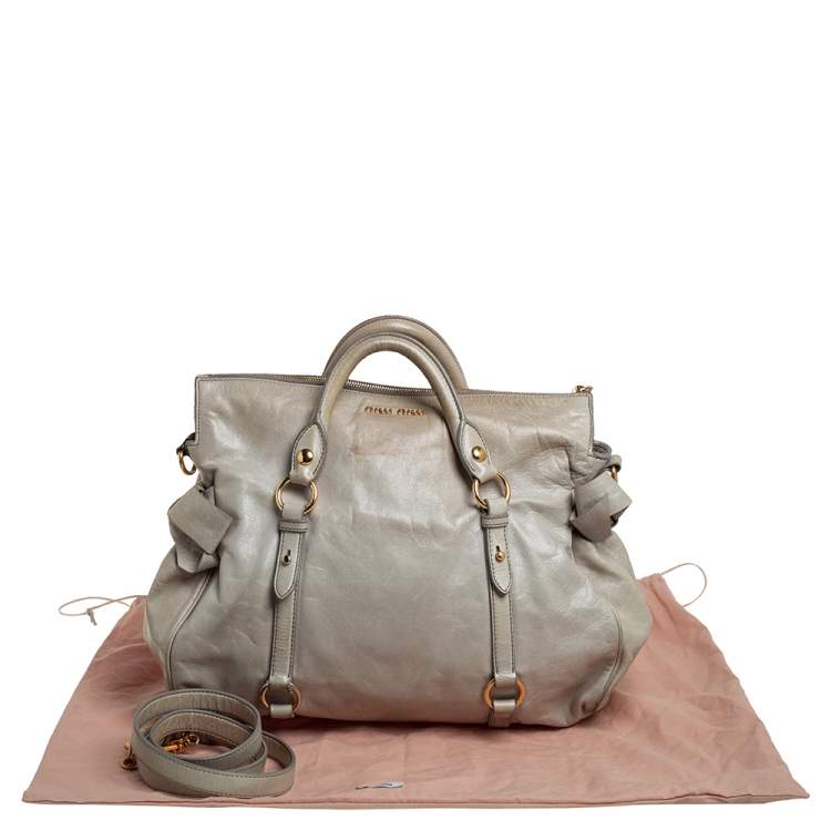 Pre Owned Miu Miu Avocado Vitello Lux Leather Bow Satchel