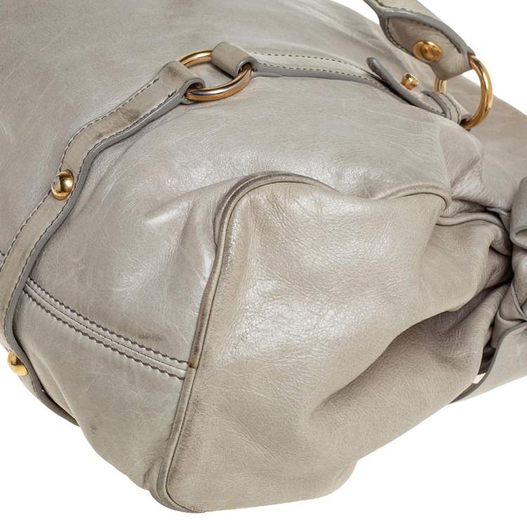 Pre Owned Miu Miu Avocado Vitello Lux Leather Bow Satchel