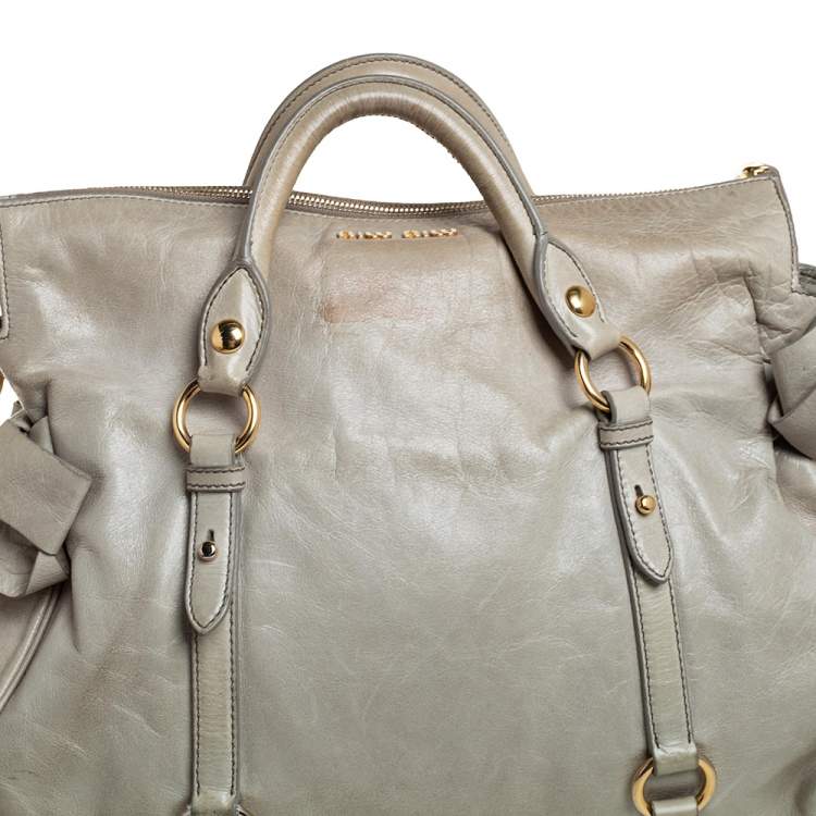 Pre Owned Miu Miu Avocado Vitello Lux Leather Bow Satchel