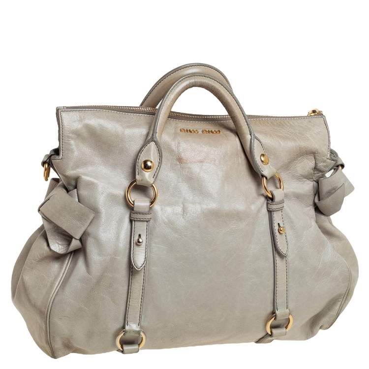 Pre Owned Miu Miu Avocado Vitello Lux Leather Bow Satchel