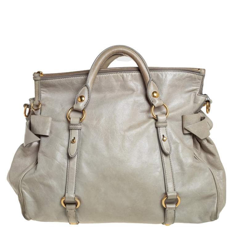 Pre Owned Miu Miu Avocado Vitello Lux Leather Bow Satchel