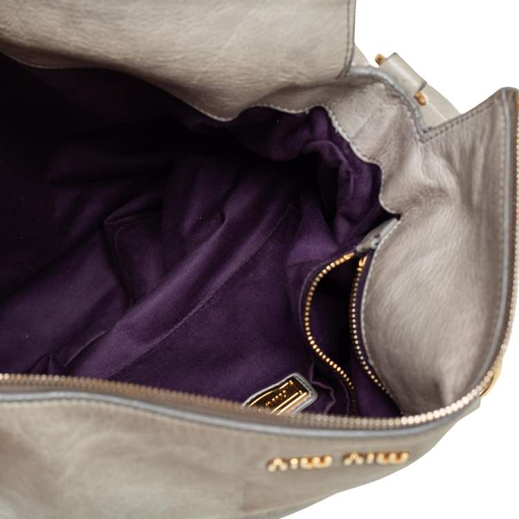 Pre Owned Miu Miu Avocado Vitello Lux Leather Bow Satchel