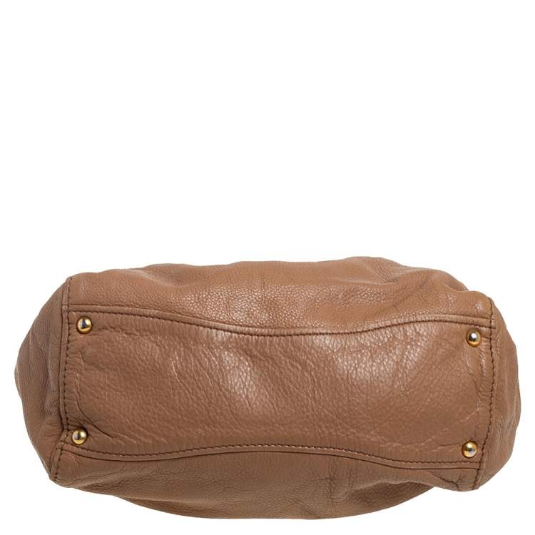 Pre Owned Miu Miu Brown Pebbled Leather Double Zip Tote