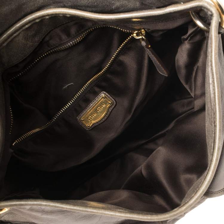 Pre Owned Miu Miu Grey Matelassé Leather Coffer Hobo