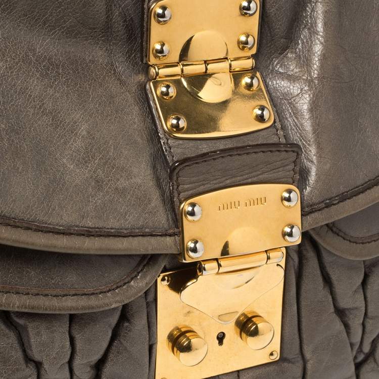 Pre Owned Miu Miu Grey Matelassé Leather Coffer Hobo