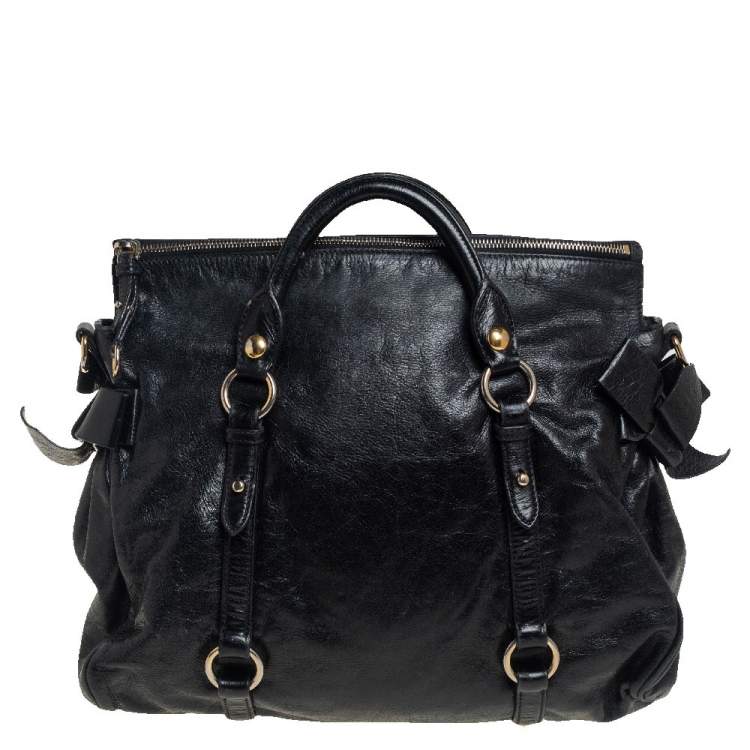 Pre Owned Miu Miu Black Vitello Lux Leather Bow Satchel