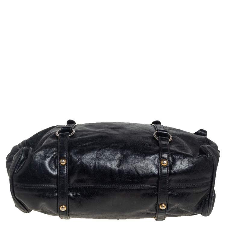 Pre Owned Miu Miu Black Vitello Lux Leather Bow Satchel