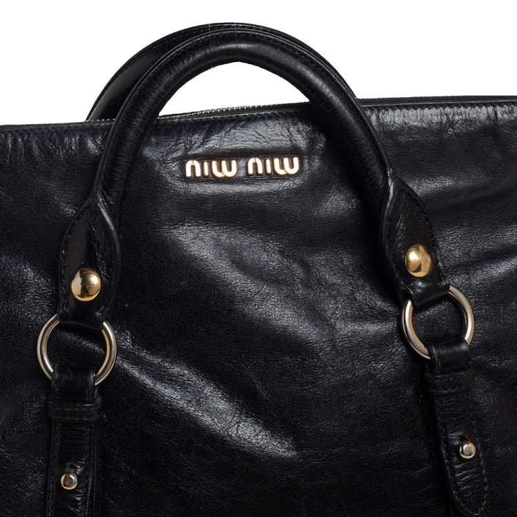 Pre Owned Miu Miu Black Vitello Lux Leather Bow Satchel