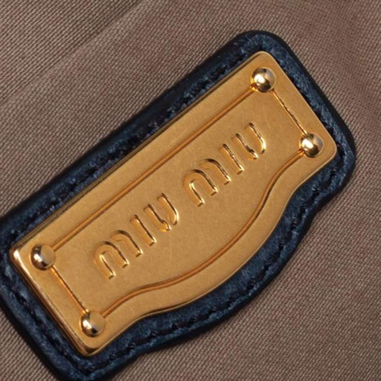 Pre Owned Miu Miu Teal Blue Matelassé Leather Coffer Hobo