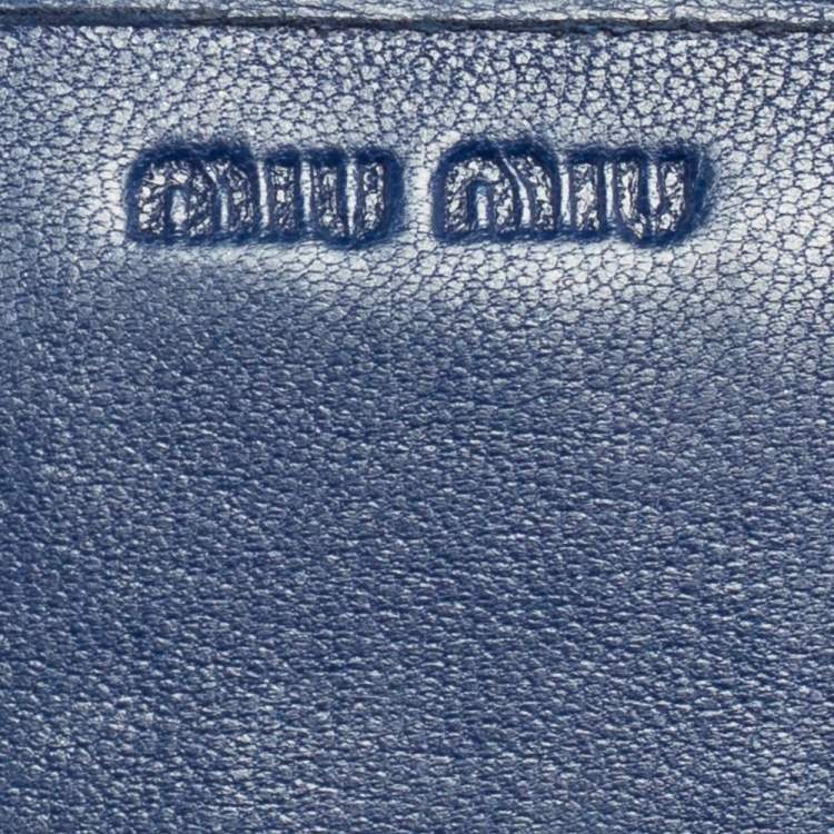 Pre Owned Miu Miu Blue Matelassé Leather Flap Wallet on Chain