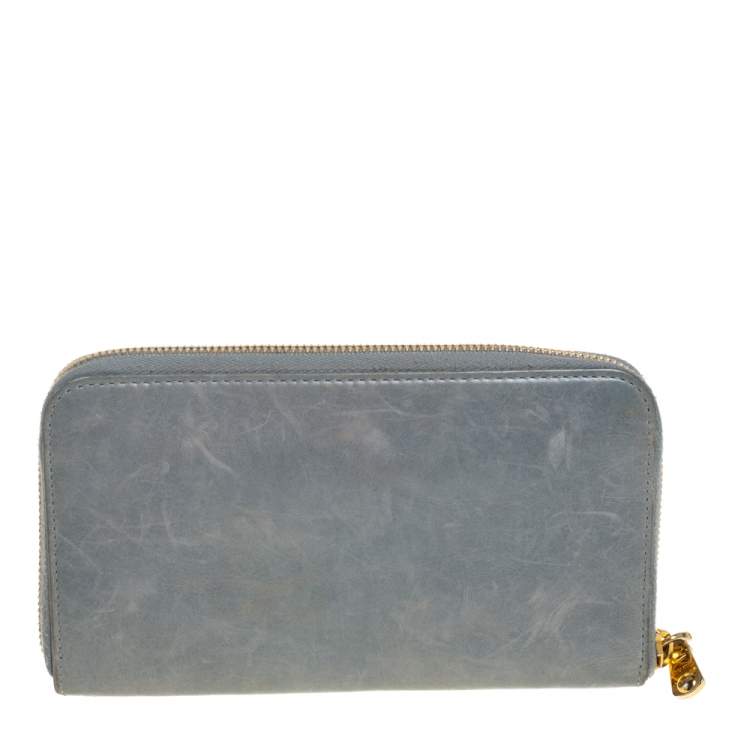 Pre Owned Miu Miu Grey Leather Zip Around Wallet