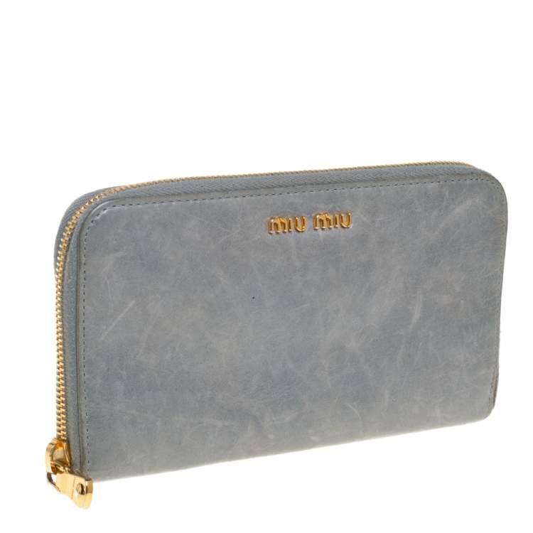 Pre Owned Miu Miu Grey Leather Zip Around Wallet