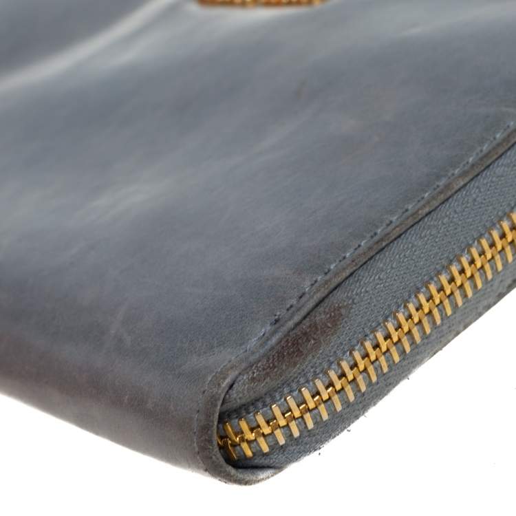 Pre Owned Miu Miu Grey Leather Zip Around Wallet